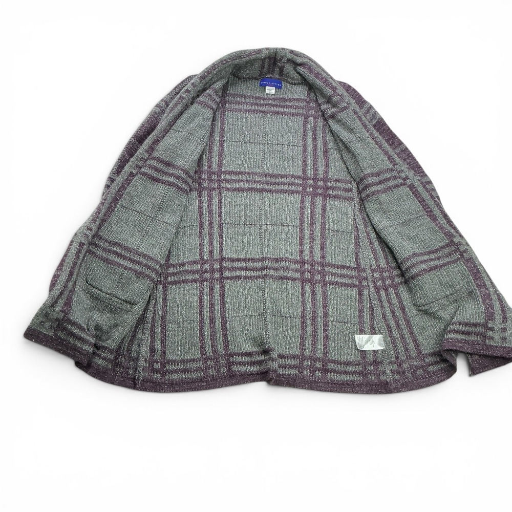 Simply Styled Purple Plaid Cardigan Women Small Metallic Open Front Knit Sweater - Picture 11 of 16